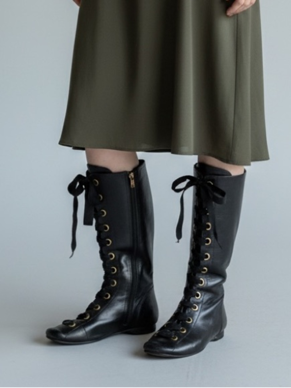 Vintage y2k Diba Black Lace-Up Knee High Leather Boots